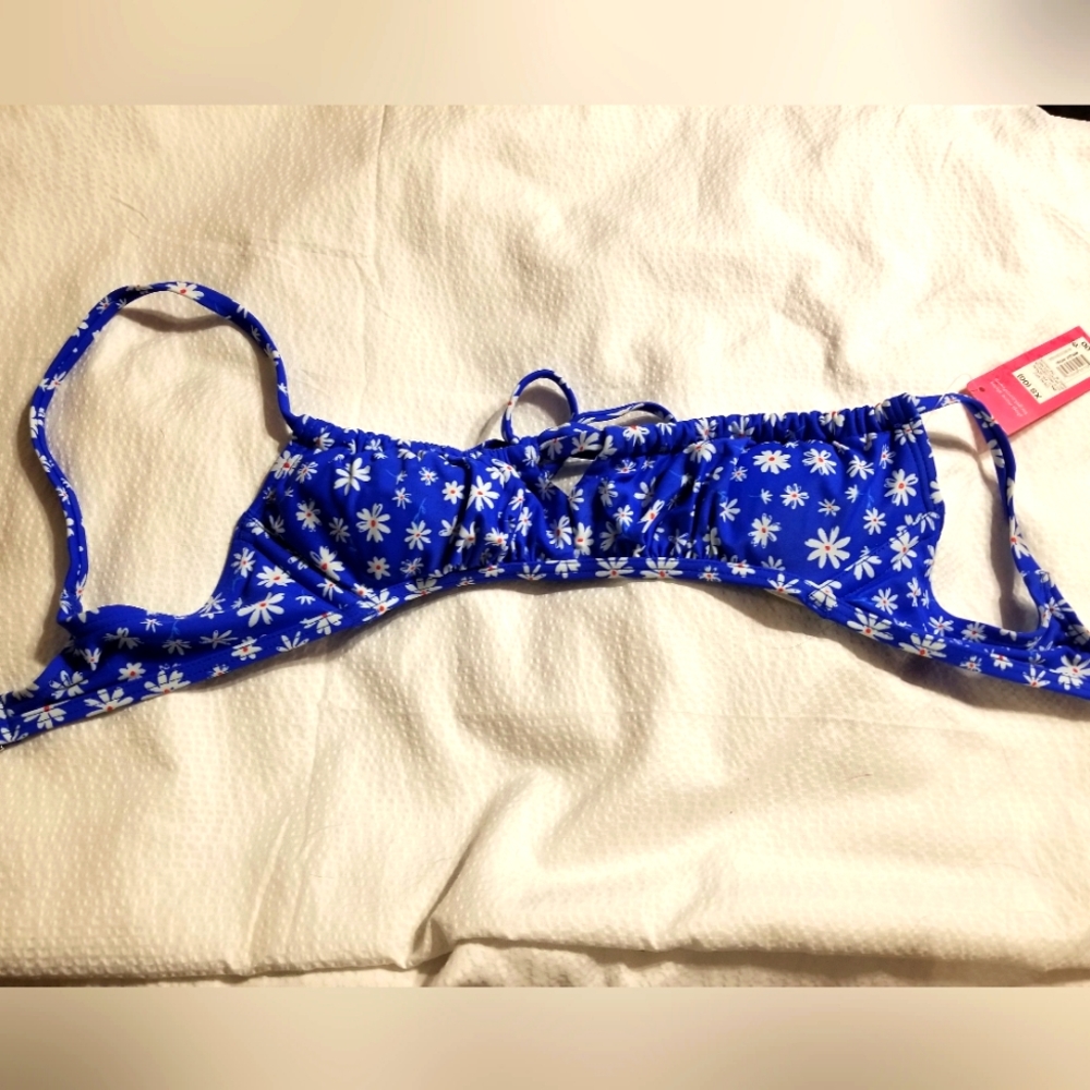NWT PADDED SWIMSUIT BRA TOP REMOVABLE PADS DRAWSTTING FEATURE XS